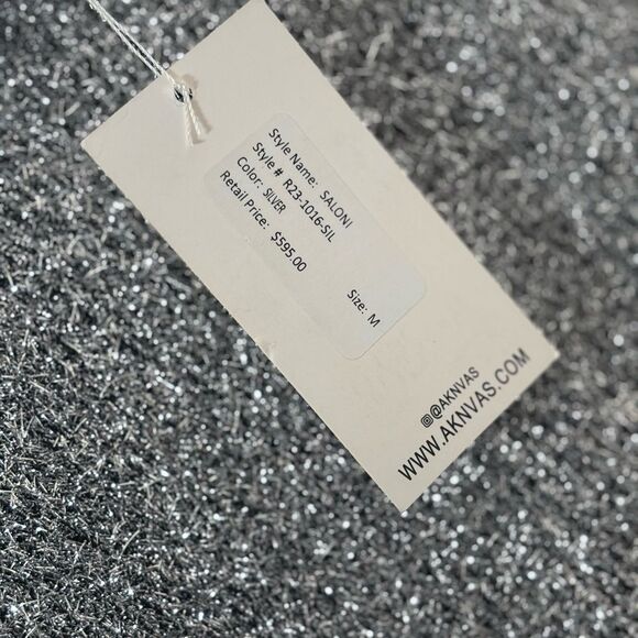 RARE! NWT Aknvas Ruffled Tinsel Knit Dress Silver M - Picture 5 of 9